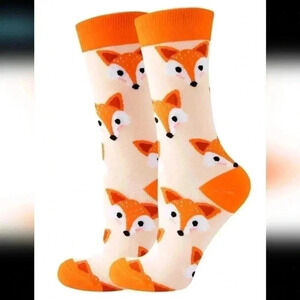 Fox animal orange pattern funny crew white boot socks black unisex men's fashion
